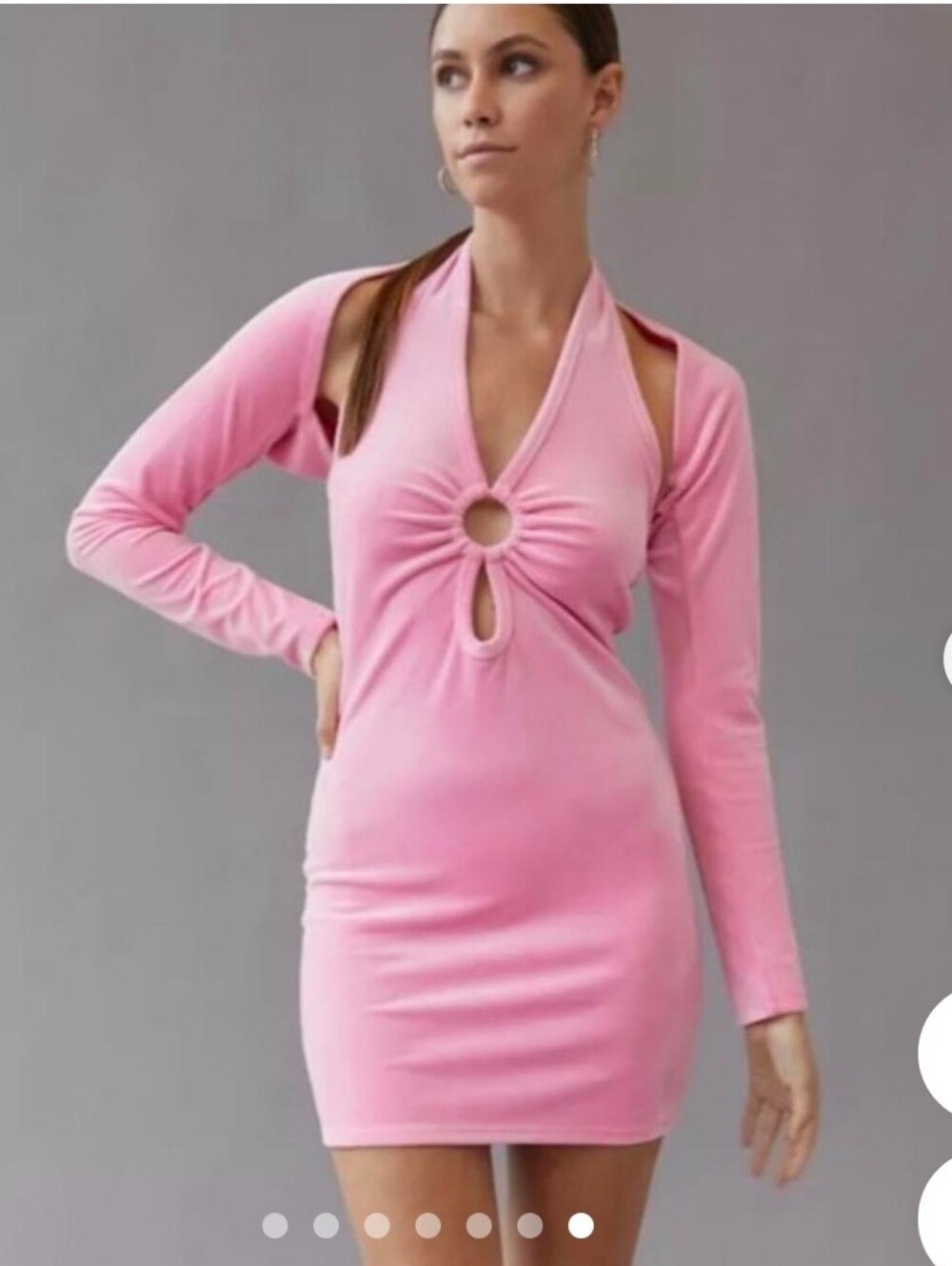 Juicy Couture Pink Velour Halter Ring Bodycon Dress  Set - 90s Inspired XS